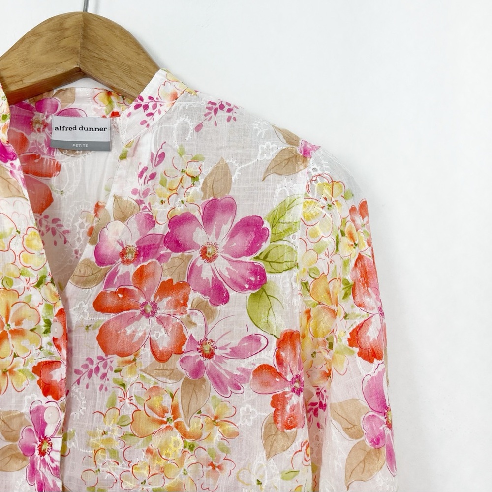 🌟 Host Pick 🌟 Alfred Dunner Floral Embroidered 3/4 Sleeve Shirt Blouse Size 14p